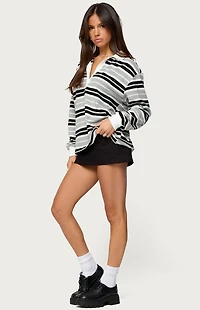 Edikted Renya Striped Long Sleeve Polo Top