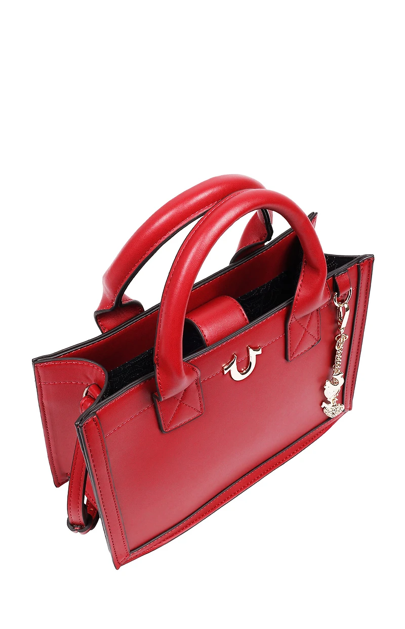 True Religion Red Modern Edge Charm Tote Bag