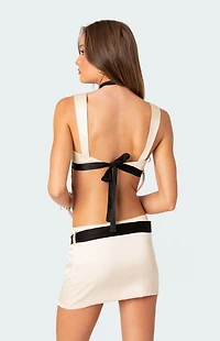 Edikted Natalia Bow Ribbon Tie Satin Open Back Top