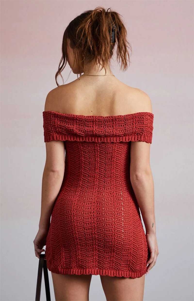 Third Charm Crochet Off-The-Shoulder Mini Dress