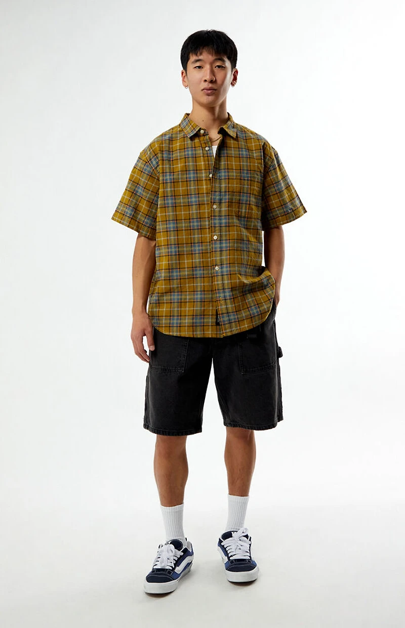 Vans Tan Lawson Plaid Linen Button Down Shirt