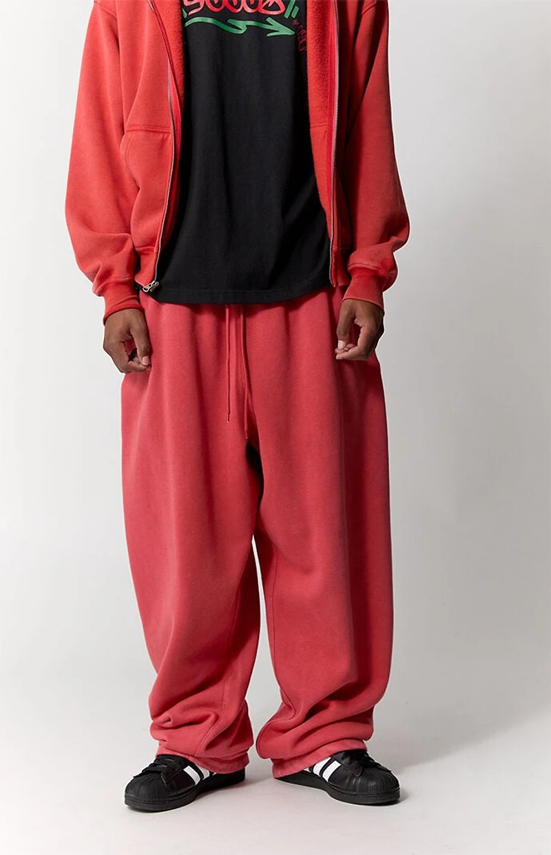 Pacsun Red Washed Fleece Extreme Baggy Sweatpants