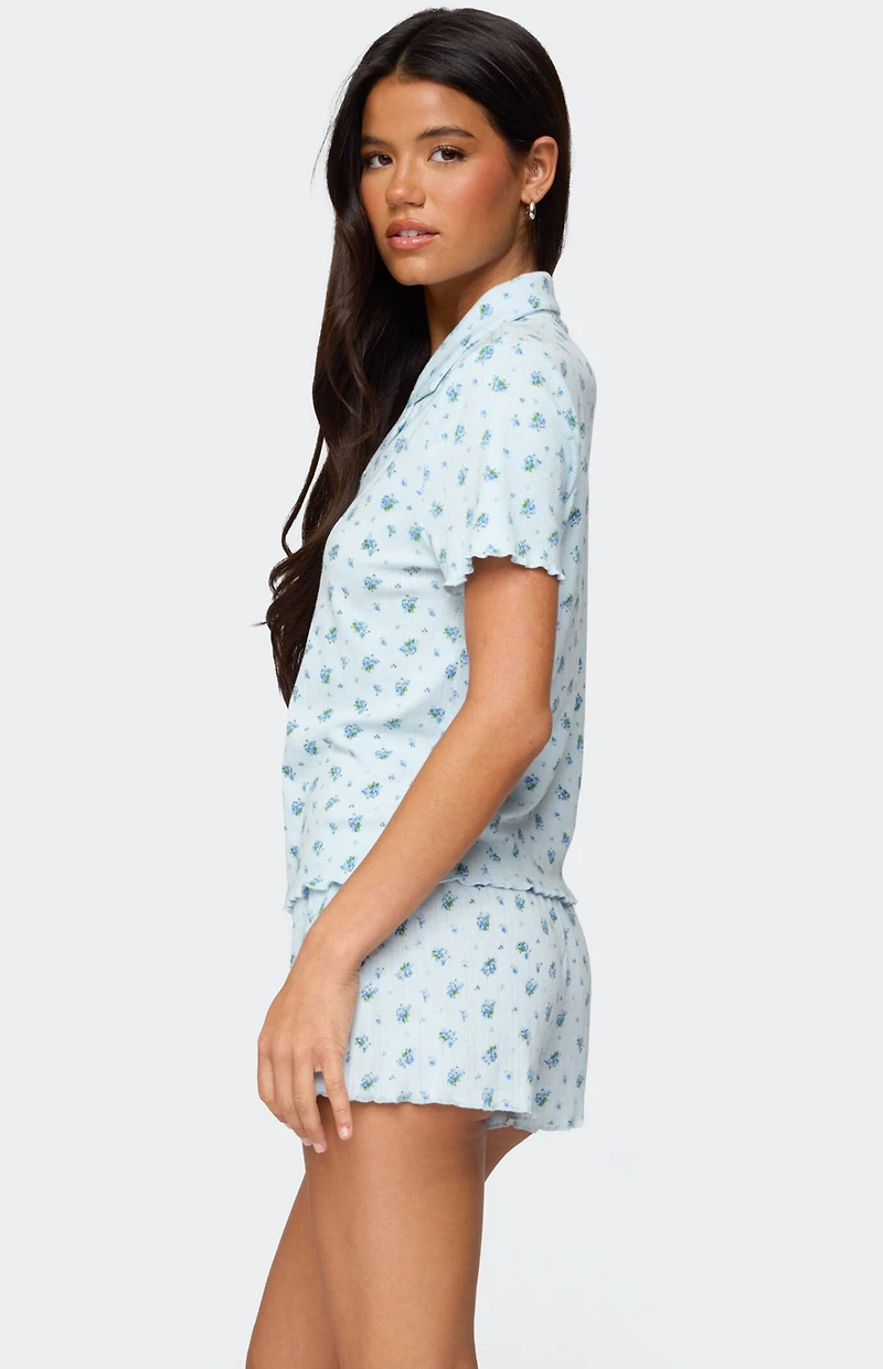 Edikted Camden Floral Pointelle Button Up Shirt