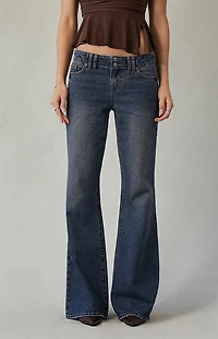 Pacsun Charlie Low Rise Baggy Bootcut Jeans Double Button Dark Indigo