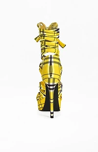 AZALEA WANG Women's Emisha Yellow Plaid Stiletto Platform Sandals