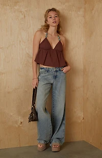 Your Favorite Faye Beaded Halter Babydoll Top