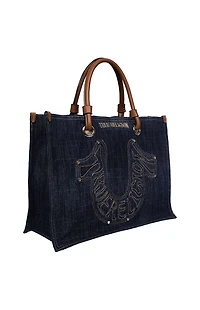 True Religion Andi Horseshoe Applique Denim Tote Bag