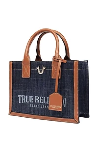True Religion Modern Edge Denim and Faux Leather Tote Bag