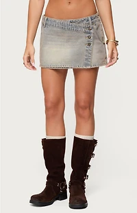 Edikted Wrap Mud Wash Denim Mini Skort