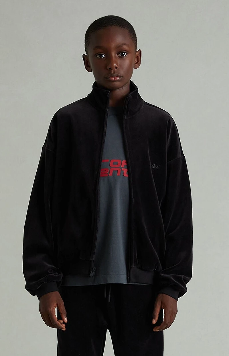 Fear of God ESSENTIALS Kids Vintage Black Classic Fit Velour Track Jacket