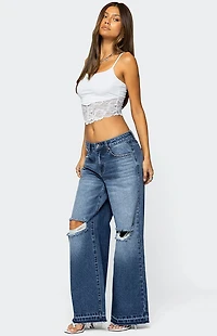 Edikted Xenia Distressed Low Rise Jeans