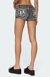 Edikted La Embroidered Low Rise Denim Shorts