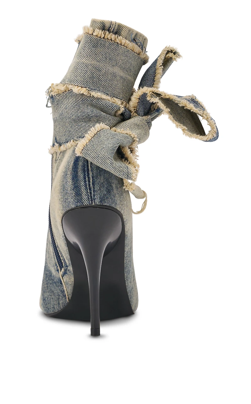 AZALEA WANG Women's Karter Denim Wrap Around Peep Toe Booties