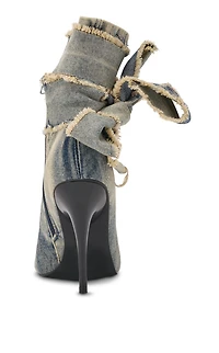 AZALEA WANG Women's Karter Denim Wrap Around Peep Toe Booties