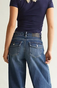 Pacsun Remi Baggy Barrel Jeans Knee Dart Dark Blue