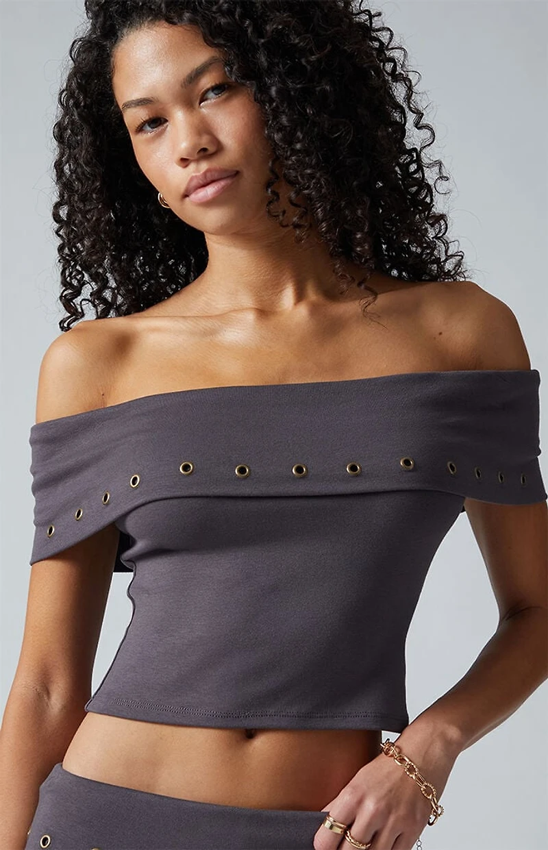 Third Charm Ellie Grommet Off-The-Shoulder Top