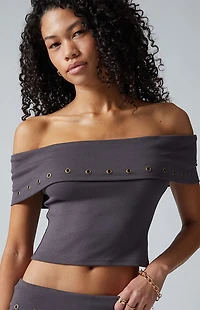 Third Charm Ellie Grommet Off-The-Shoulder Top