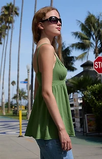 John Galt Green Babydoll Tank Top