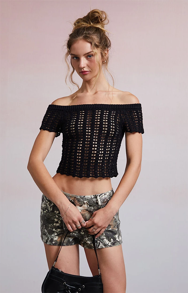 Third Charm Sima Off-The-Shoulder Crochet Top