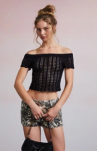 Third Charm Sima Off-The-Shoulder Crochet Top