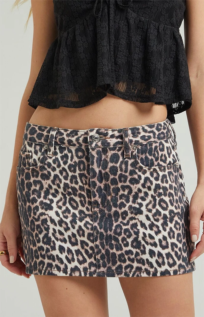 Pacsun Leopard Mid Rise Denim Mini Skirt