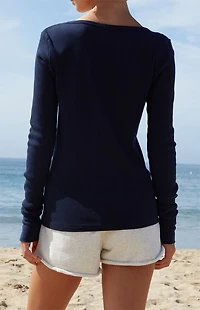 John Galt Navy Zelly Ribbed Long Sleeve Top