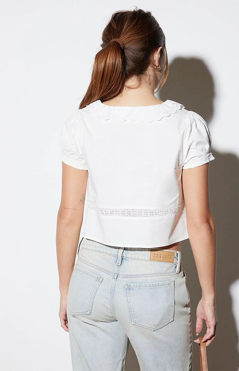 LA Hearts Short Sleeve Tie Front Embroidered Top