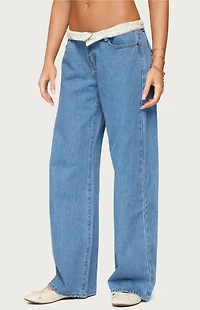 Edikted Floral Foldover Low Rise Jeans