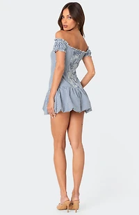 Edikted Gingham Off Shoulder Bubble Mini Dress