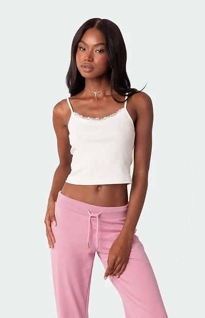 Edikted Lace Trim Ribbed Tank Top