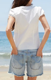 John Galt White Lace Button Top