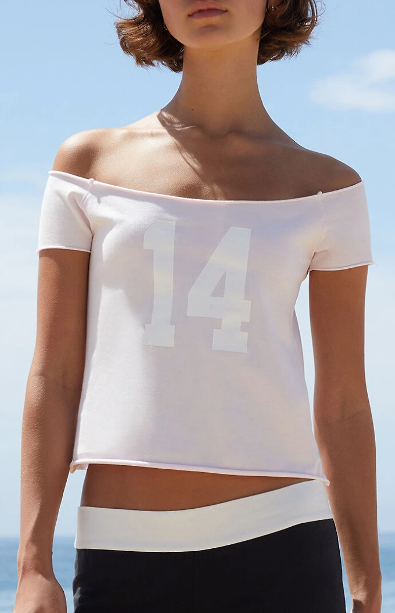 John Galt Pink Bonnie Off-The-Shoulder Crop Top