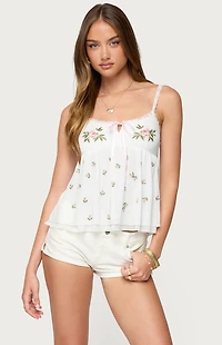 Edikted Embroidered Layered Mesh Babydoll Top
