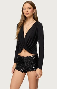 Edikted Twisted V Neck Long Sleeve Top