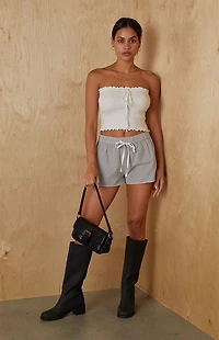 Your Favorite Pointelle Ruffle Strapless Sweater