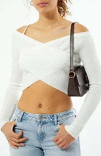 LA Hearts Off-The-Shoulder Wrap Long Sleeve Sweater