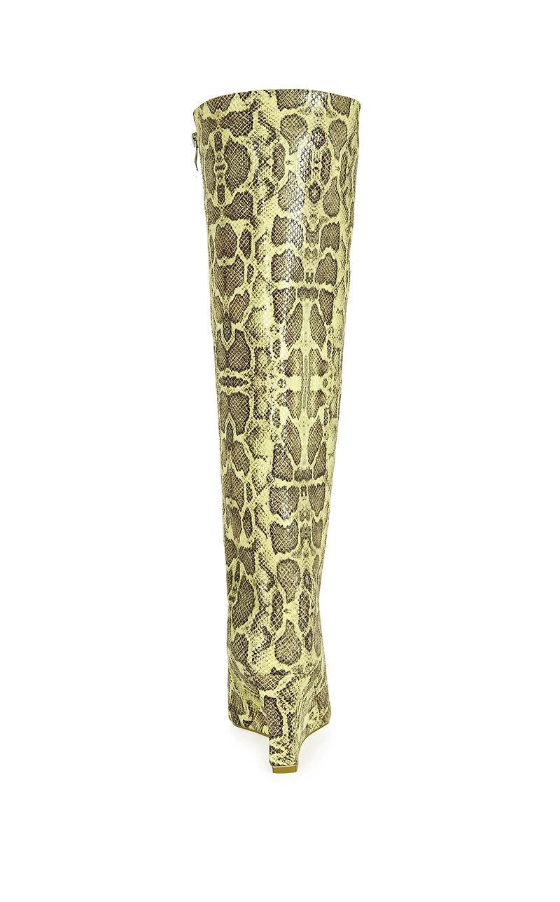 AZALEA WANG Women's Kenya Yellow Snake Wedge Boots
