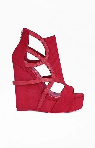 AZALEA WANG Women's Xareni Red Wedge Sandals