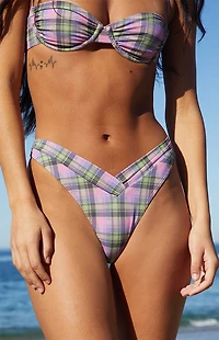 Pacsun Plaid Emie Gathered V High Cut Bikini Bottom