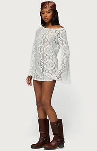Edikted Off Shoulder Sheer Lace Mini Dress
