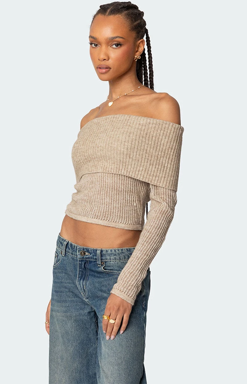 Edikted Lili Fold Over Knit Top