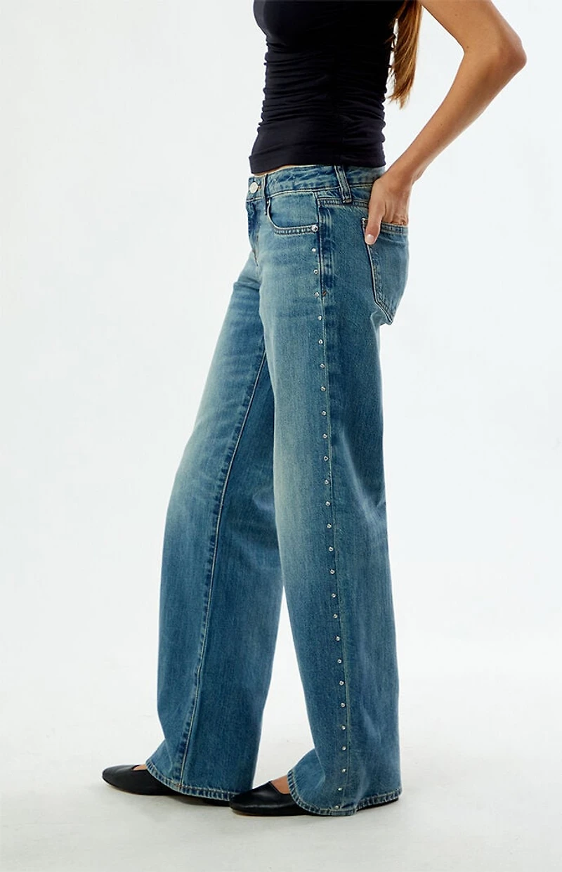 Pacsun Zoe Low Rise Girlfriend Jeans Rhinestone Stud Light Blue