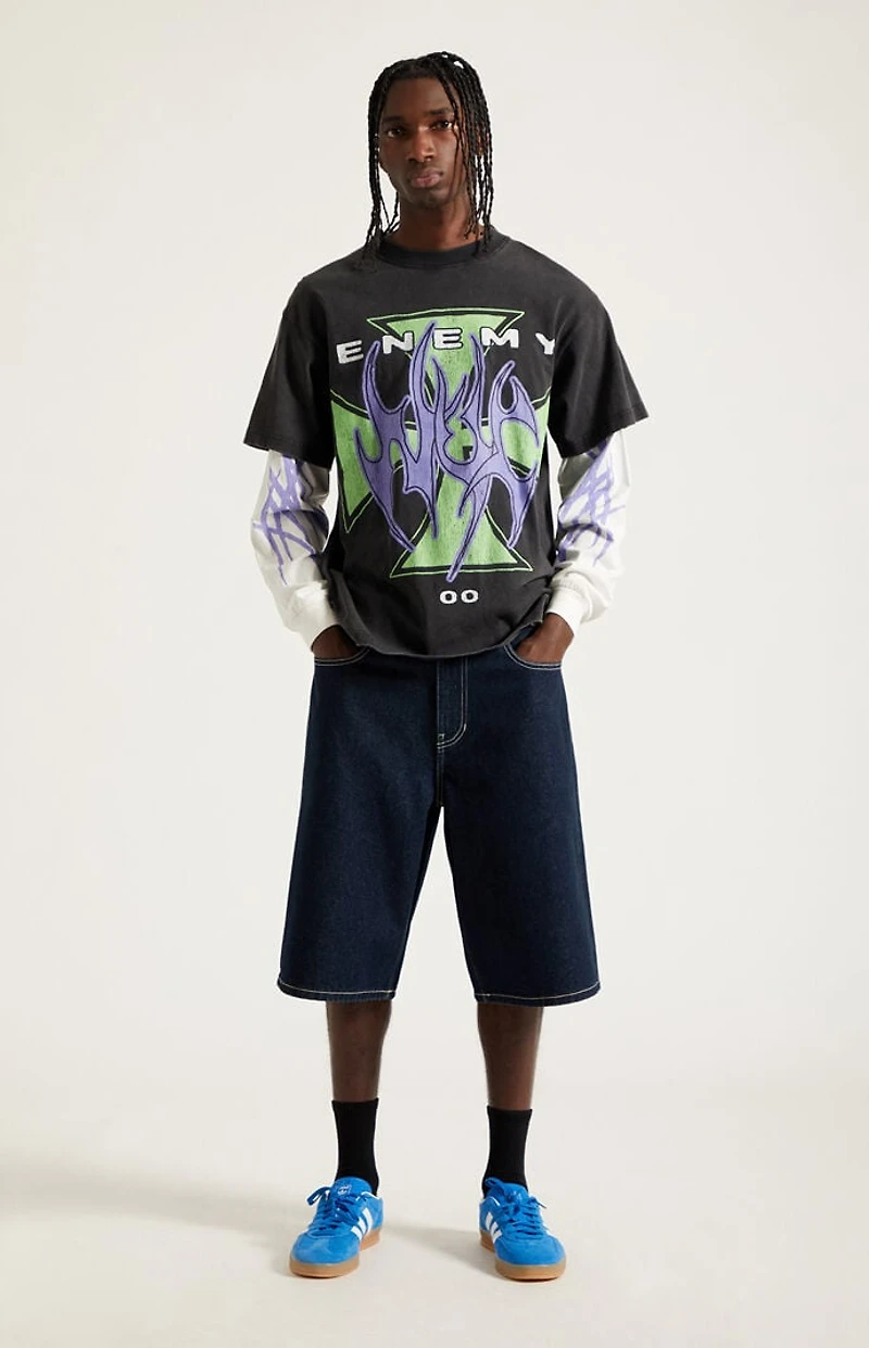 Pacsun Austin Extreme Baggy Denim Shorts Dark Blue