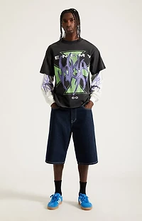 Pacsun Austin Extreme Baggy Denim Shorts Dark Blue