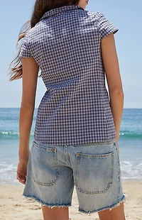 John Galt Navy & White Plaid Rue Collared Top
