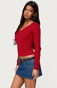 Edikted Ashlee V Neck Cable Knit Top