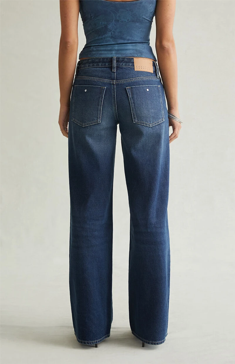 Pacsun Casey Low Rise Baggy Jeans Rhinestone Dark Blue