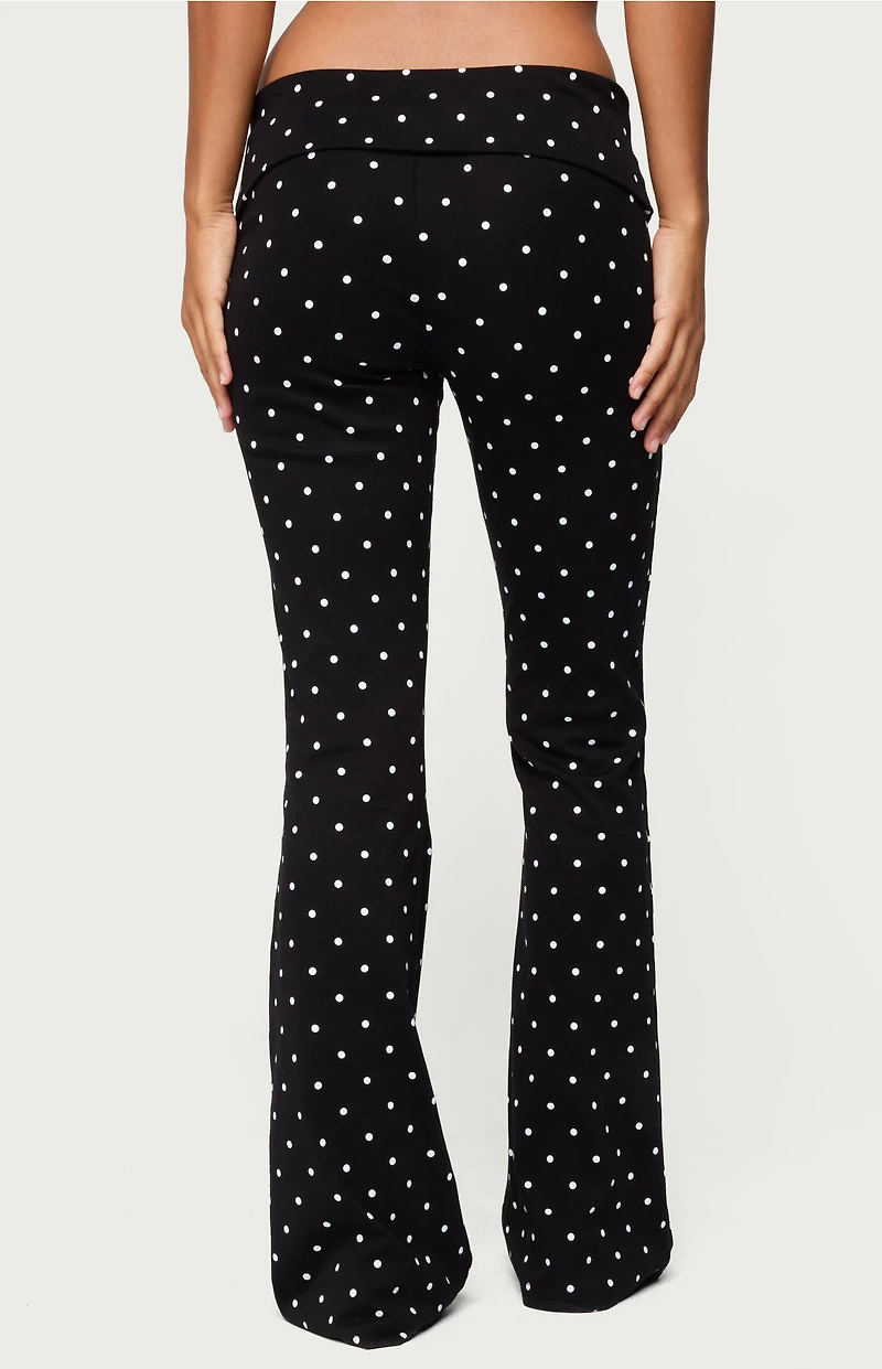 Edikted Daliya Polka Dot Fold Over Flared Leggings