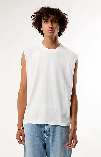 Pacsun White Cut Off Muscle T-Shirt