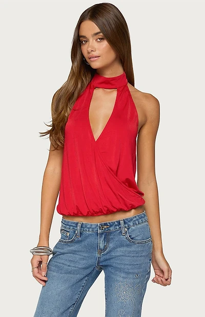 Edikted Lizah High Neck Cutout Wrap Top